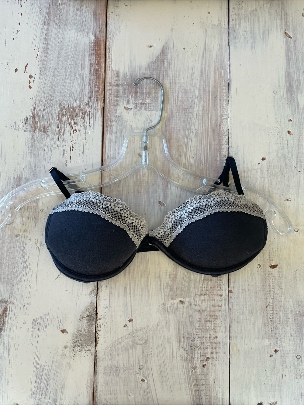 Calvin Klein Black Padded Push Up Bra with Cream Lace Trim